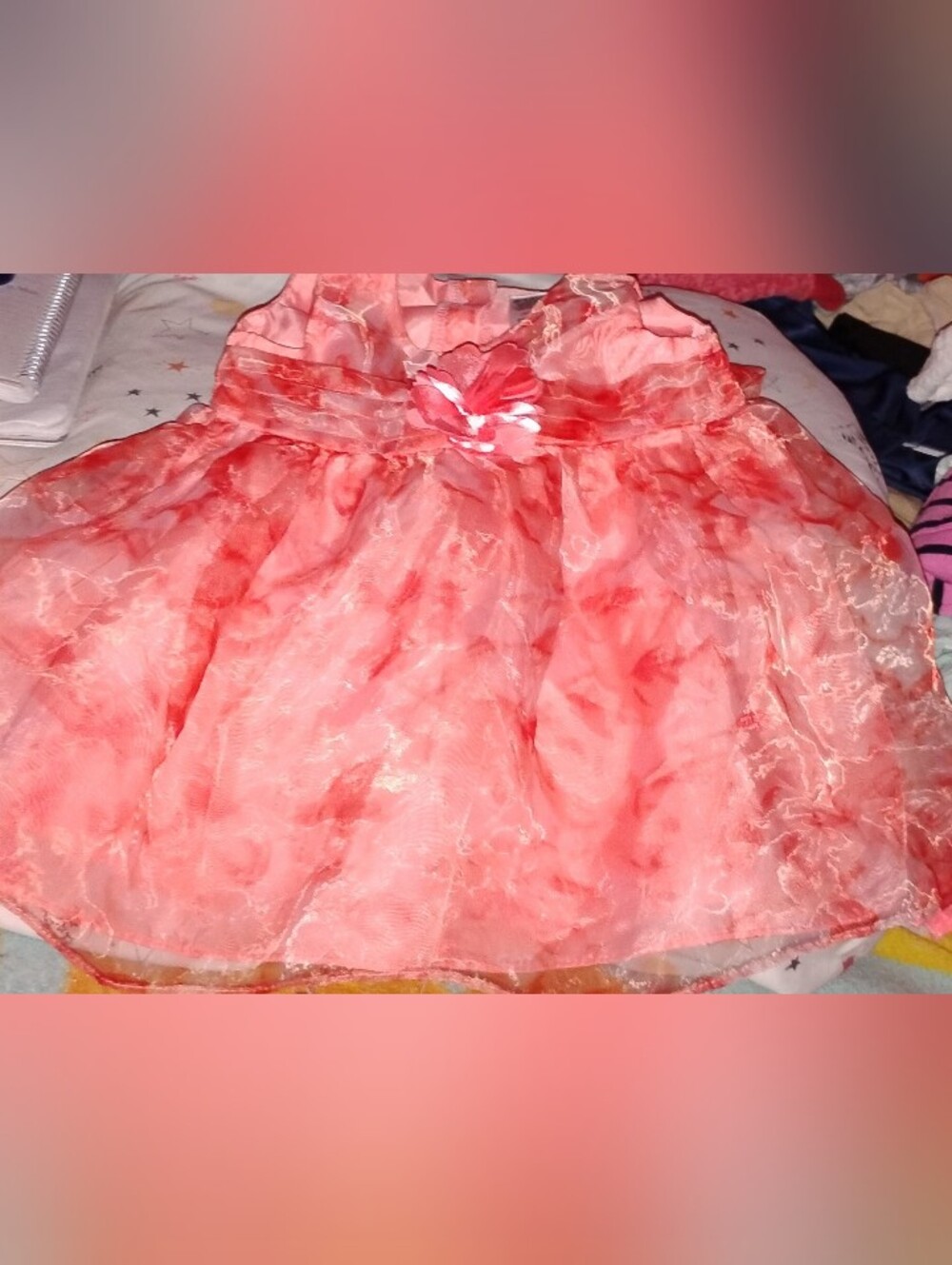 Baby/Infant Girls' Coral Pink Tulle Dress with Floral Waist Accent
